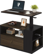 FLEXISPOT H7 CAB End Table with Drawers Storage,Narrow Side Table Nightstand with Shelves & Cabinet,Bedside Table for Small Spaces,Sofa Couch Table for Living Room Bedroom（Walnut Table with Cabinet）