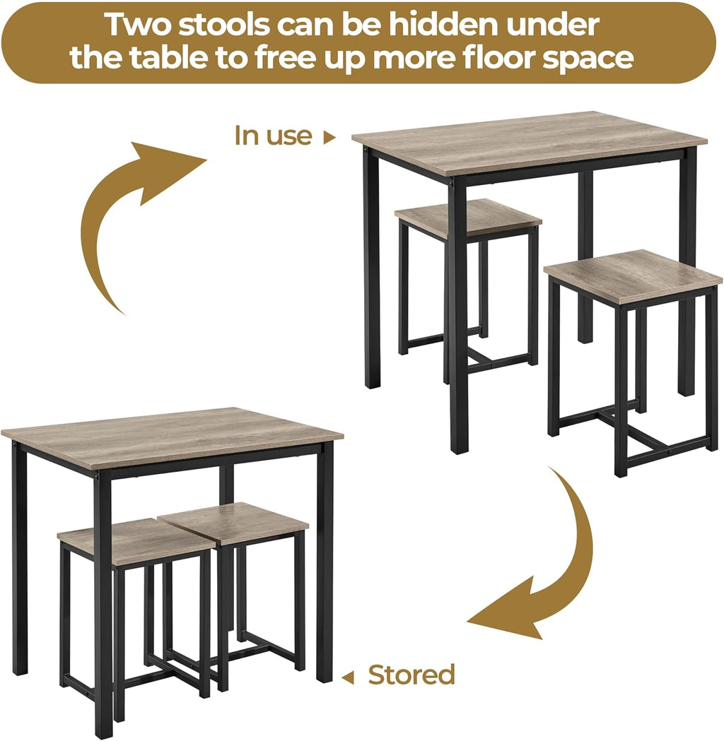 Yaheetech 3 Piece Dining Table Set - Kitchen Table & Chair Sets for 2 - Compact Table w/ 2 Stools & Space Saving Design for Dining Room Living Room Kitchen, Gray