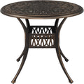 VINGLI 35.4' Dia Patio Dining Table with Umbrella Hole, Cast Aluminum Bistro Table for Outdoor Garden Use (35.4' Dia x 29.5' H)