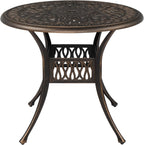 VINGLI 35.4' Dia Patio Dining Table with Umbrella Hole, Cast Aluminum Bistro Table for Outdoor Garden Use (35.4' Dia x 29.5' H)