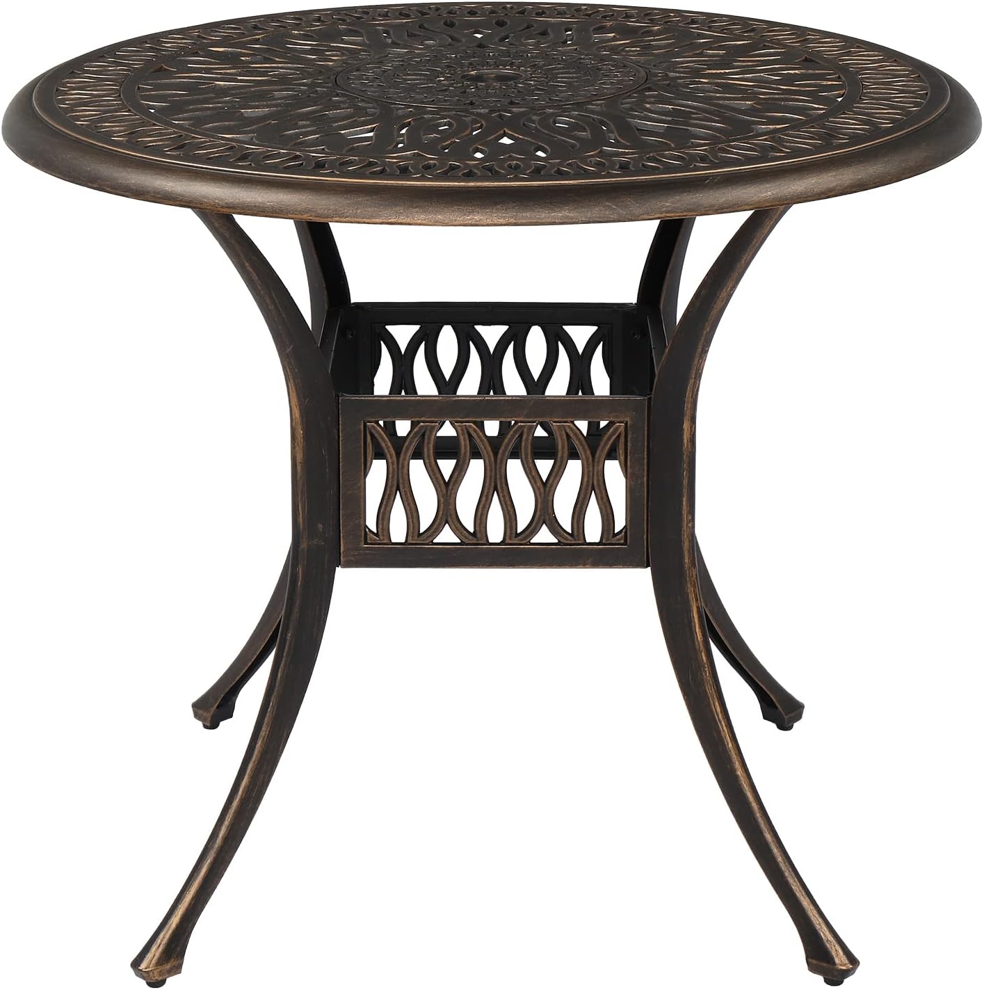 VINGLI 35.4' Dia Patio Dining Table with Umbrella Hole, Cast Aluminum Bistro Table for Outdoor Garden Use (35.4' Dia x 29.5' H)