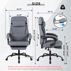 Linen Fabric Gaming Chair with Footrest, Ergonomic Computer Chair with Headrest and Lumbar Support, Height Adjustable 360° Swivel Reclining Chair with Backrest 90° -120° -155° (Grey)