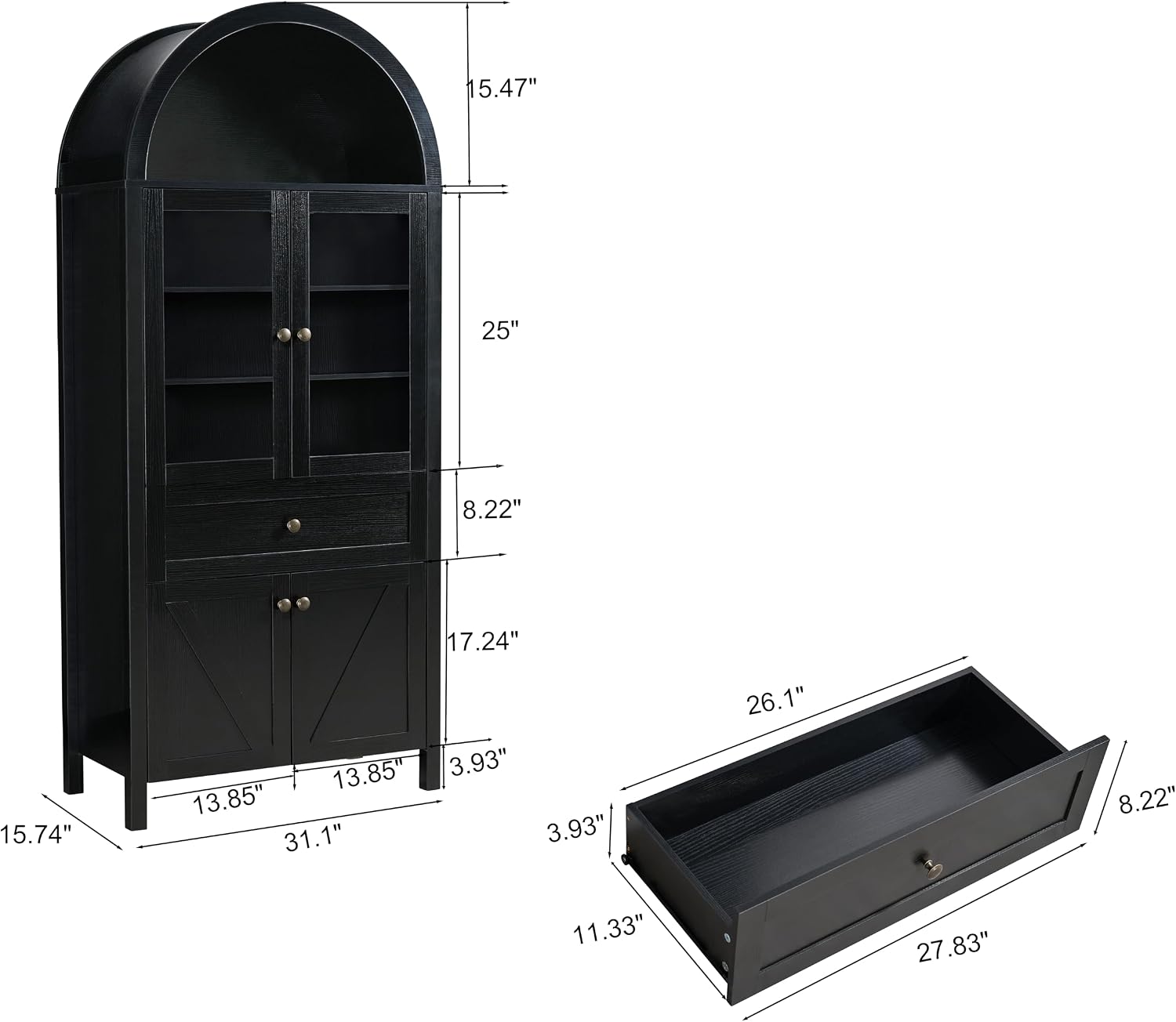 JIJIWANG Dome Kitchen Pantry Storage Cabinet with Doors & Adjustable Shelves,Farmhouse Large Sideboard Buffet with Drawer for Kitchen Living Room,Black