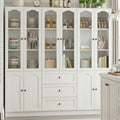 Cyclysio 80" Tall Pantry Cabinet Set of 3, White Kitchen Storage Cabinet with Arched Glass Doors, 3 Drawers & Cupboard, Flush-to-Wall Coffee Bar Hutch with Baseboard Cutout for Dining Room