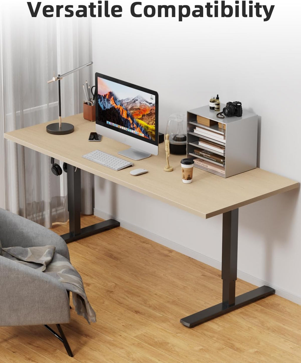 Universal 55 x 20 One-Piece Solid Wood Table Top, 1" Thick Desktop for Stand Up Height Adjustable Desk Frames, Home Office Tabletop, Countertop DIY