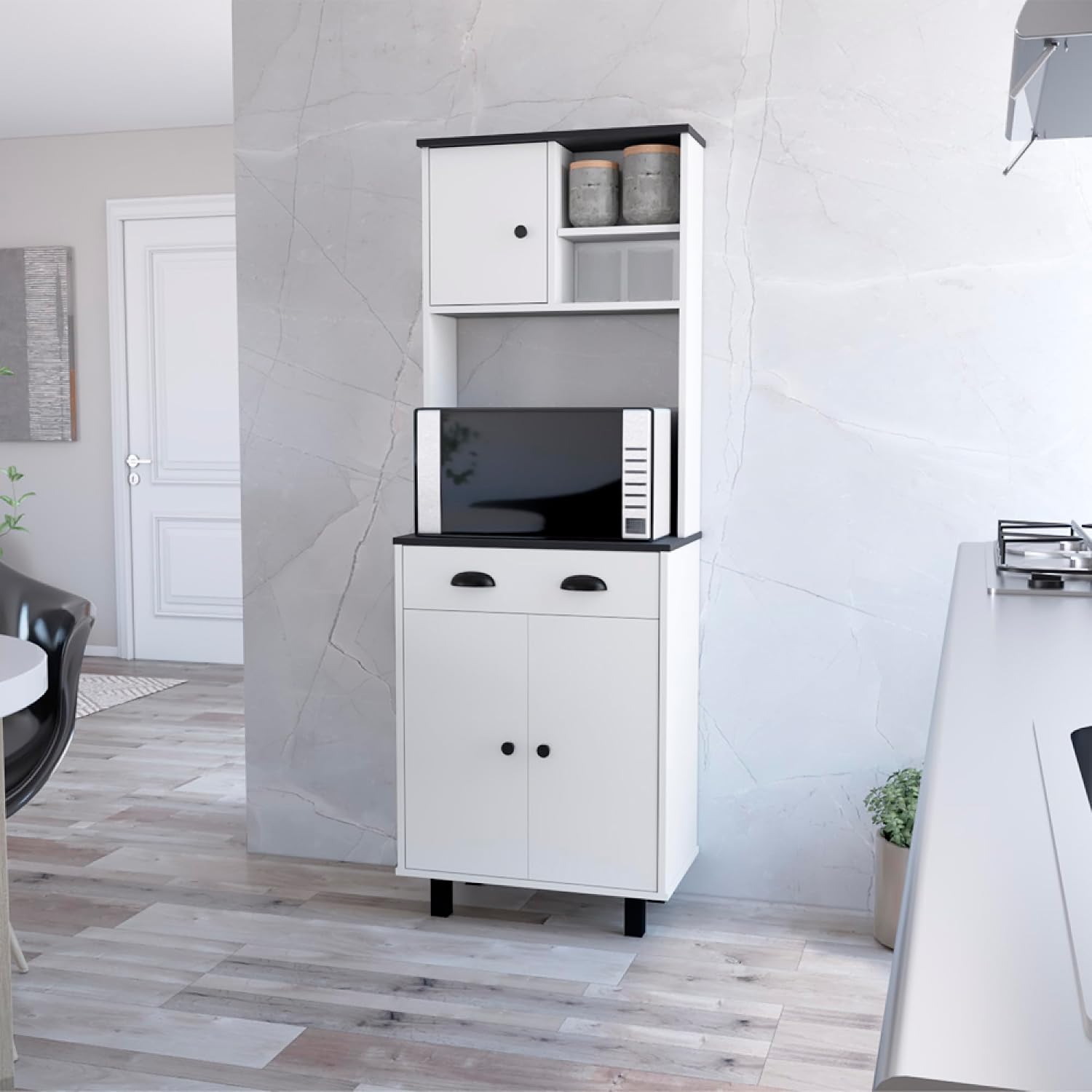 Kitchen Pantry Naomi, Kitchen, White/Black