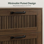 Smart FENDEE Fluted Nightstand with 2 Drawers, Bedside Table with Solid Wood Legs, Mid-Century Modern End Table for Bedroom, Home Office, Walnut