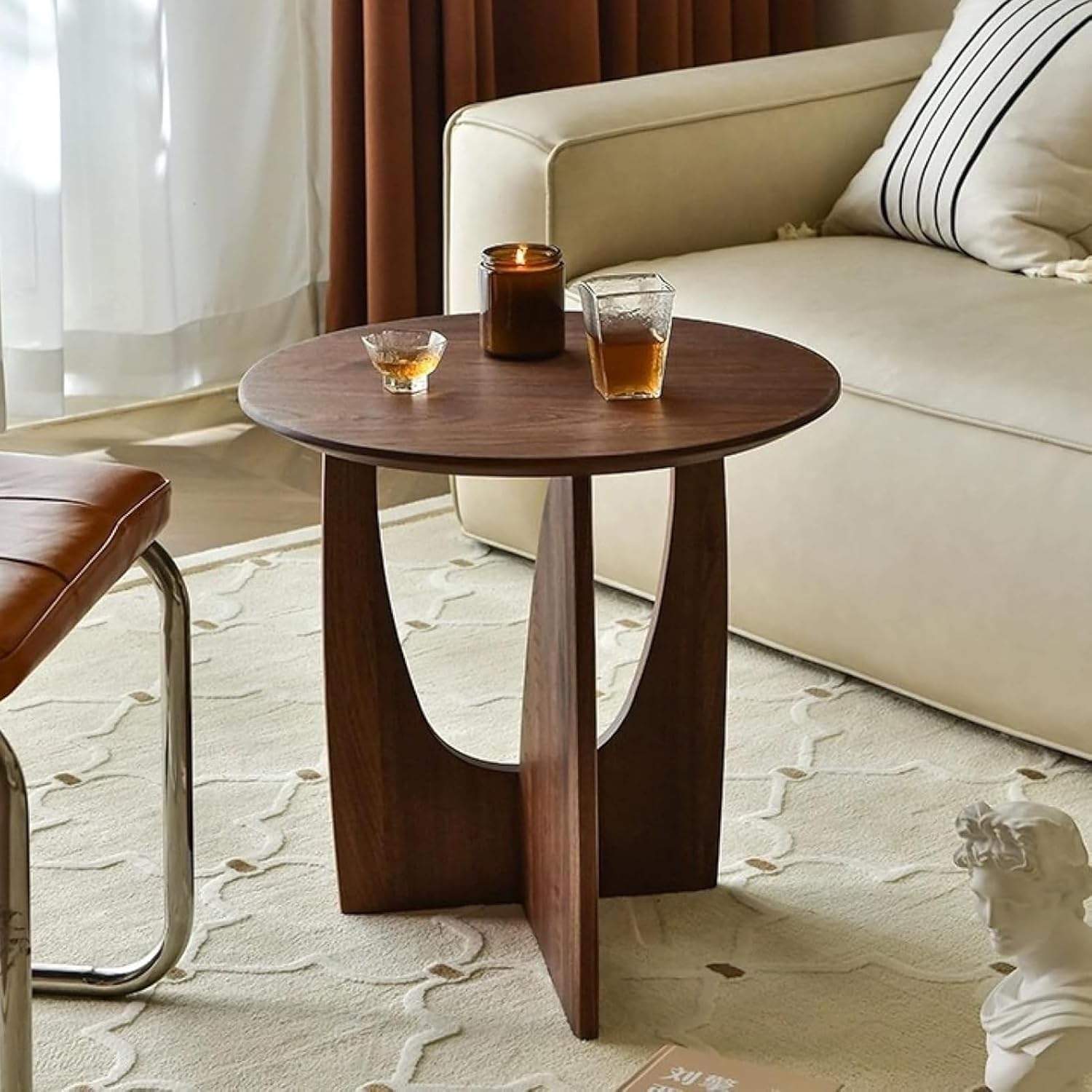 Rustic Solid Wood Corner End Table in Walnut - Perfect for Living Room Or Bedroom, Ideal Small Side Table for Coffee, Drinks, Snacks, and Tea Walnut Color