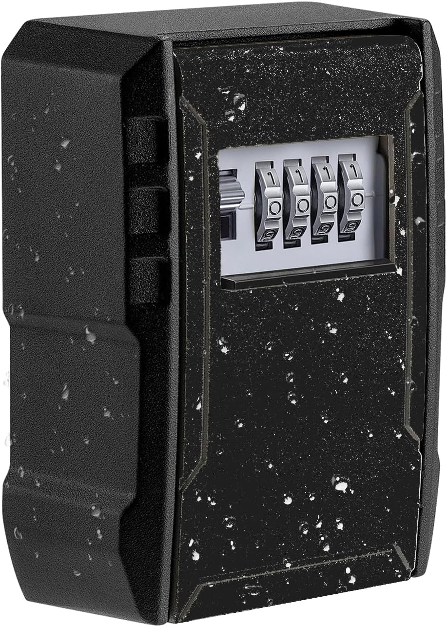 UPGRADE Extra Large Capacity Key Lock Box, Weatherproof Wall Mount Key Box for Car Keys, Fob, House Keys, Key Safe Security Storage Lock Box for Indoor, Outdoor, Garage, Garden, Store (1 Pack, Black)