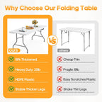 Fenbeli Upgraded 18% Thickened Folding Table 6ft Made of HDPE Plastic, Heavy Duty (25lb), Stable Thicker Legs, Dining Indoor Outdoor for Camping, Picnic and Party (Pearl White, 6FT)