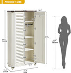 DWVO 4-Tier Storage Cabinet with 2 Shutter Doors, Farmhouse Kitchen Pantry Cabinet with Adjustable Shelves, Wooden Cabinet for Kitchen, Dining Room, Living Room, Office, Rustic White