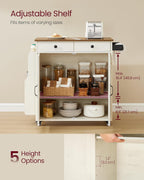 VASAGLE Mobile Kitchen Island, Portable Island with Spice Rack, Mobile Cart with Storage Cabinet, 17.7 x 36.5 x 36 Inches, for Dining Room, Rustic White and Honey Brown UKKI008W01
