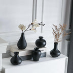 Tanvecle Small Black Vases, Ceramic Bud Vase Set of 5, Mini Pottery Vases for Pampas Grass, Flowers, Decorative Vases for Home Modern Decor, Rustic Decor, Veses for Living Room Dining Table Shelves