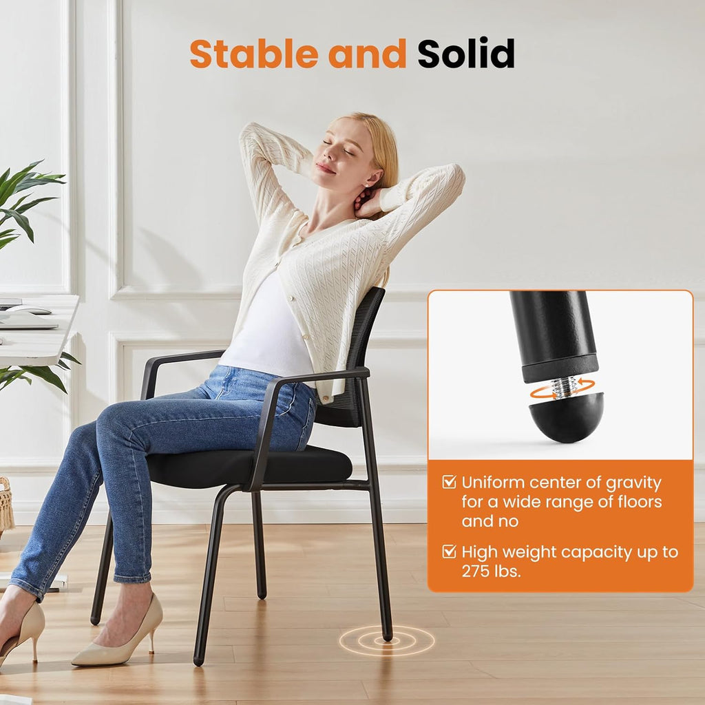 Sweetcrispy Stackable Mesh Guest Visitor Reception Chairs - Ergonomic Lumbar Support for Waiting Conference Meeting Room, Office School Lobby and Church, Space Saving, Black