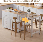OtterOasis 78" Rolling Kitchen Island with Extendable Dining Table, Mobile Island with Storage for 2, Farmhouse Wood 4-Door Cabinet for Kitchen & Dining Room, White