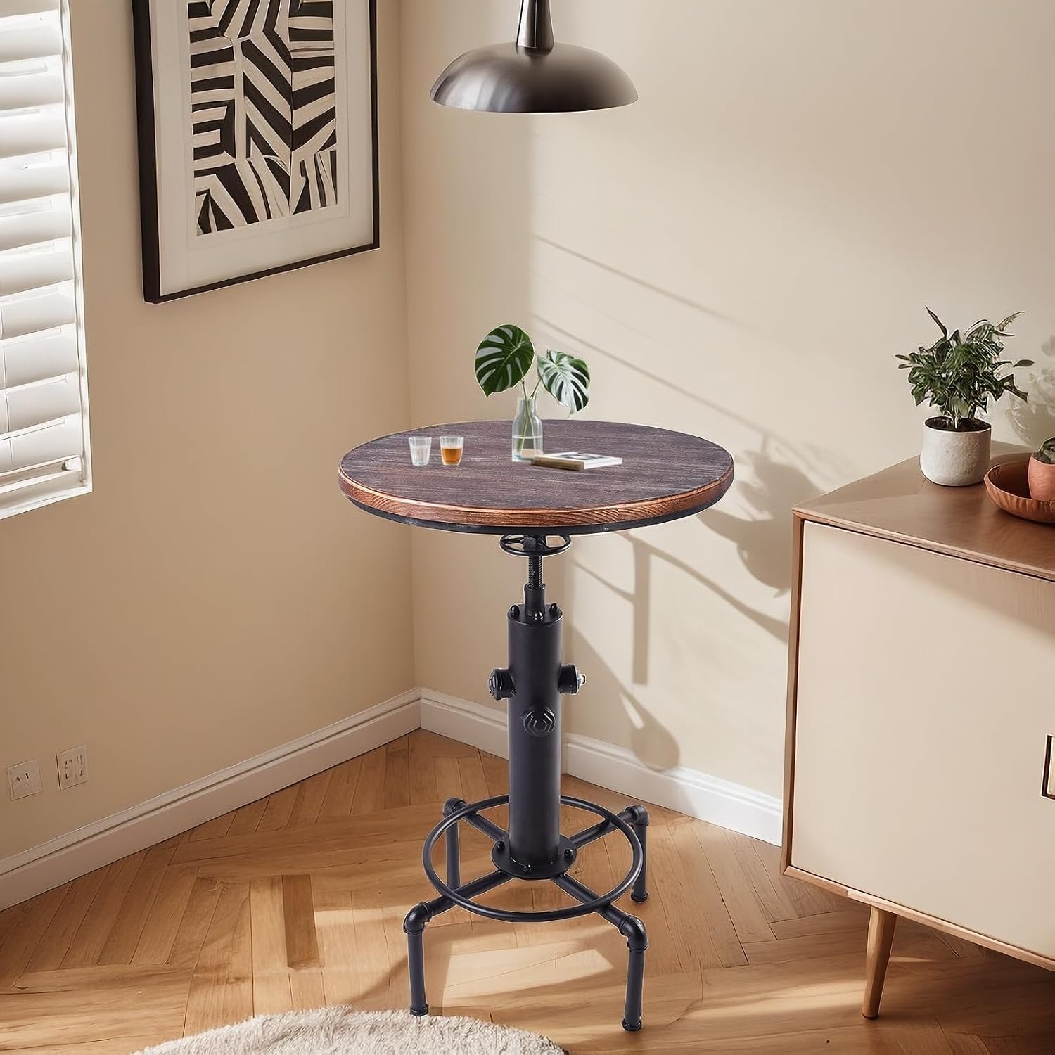Industrial Tall Bistro Table 32.3-36.2" Adjustable Swivel Pub Coffee Table Metal Hydrant Stylish Design