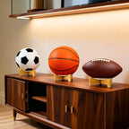 Football Display Stand – Natural Wood Ball Stand for Footballs, Basketballs, Soccer Balls, Memorabilia & Sports Collectibles, Bamboo Ball Holder for Desk Shelf