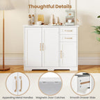 Kitchen Buffet Cabinet, Modern Sideboard with Drawers & Adjustable Shelves, Wooden Credenzas for Living Room, 40" Console Cabinet for Dining Room, Coffee Bar, Entryway (White)