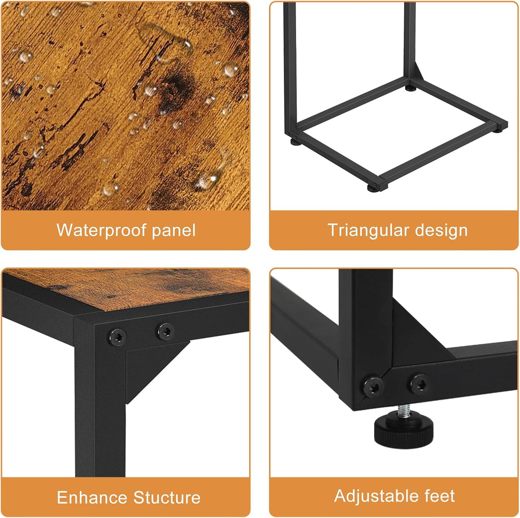C Shaped End Table, Sofa Side Table for Couch and Bed, Snack Table with Wood Look Top, Metal Frame Bedside Table for Living Room, Bedroom