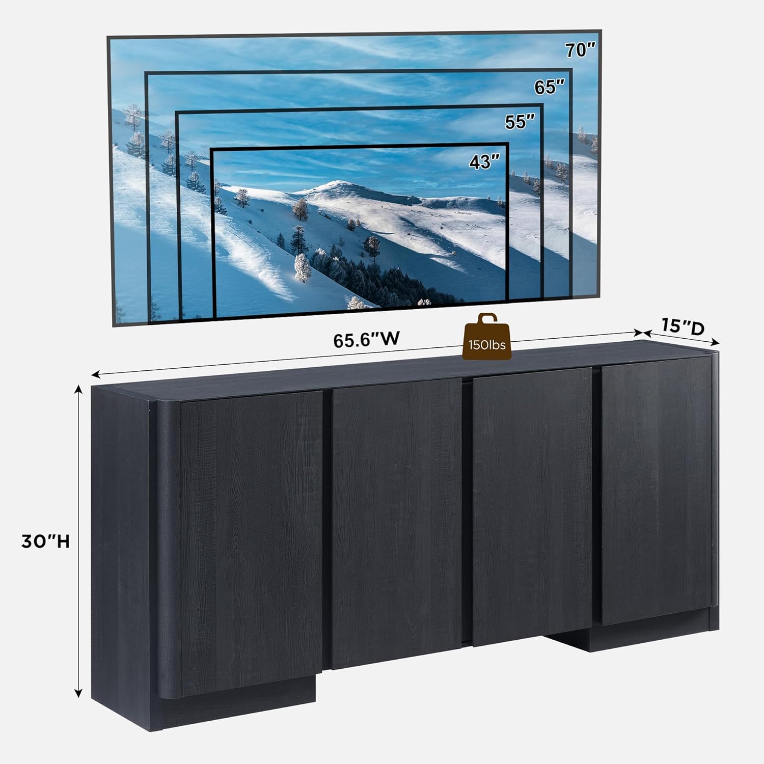 JXQTLINGMU 66" Large Sideboard Buffet Cabinet with Storage, 30" Tall Modern Kitchen Storage Cabinet, Adjustbale Shelf, Coffee Bar, Long Accent Table for Dining Room,Living Room, Entryway, Black