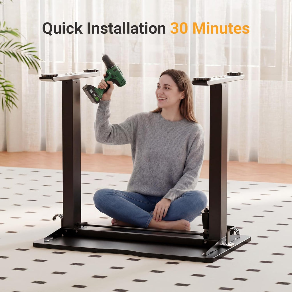 YDN 32" Small Electric Standing Desk Adjustable Height, Sit Stand up Desk with Memory Presets & Cable Management, Home Office Desk for Office & Computer Workstation, Black Frame/Black Top