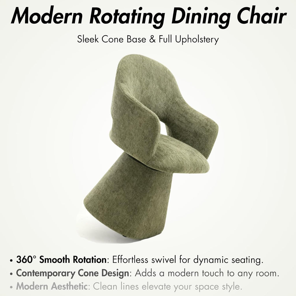 Hyfirm 360° Swivel Dining Chair with Arms Set of 2, Chenille Upholstered Barrel Accent Kitchen Chairs with Hollow High Back, Deskchair for Dining Room Bedroom Vanity, Moss Green