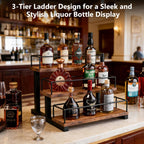 Aduanbang Liquor Bottle Display Shelf, 3 Step Countertop Organizer, Retro Bar Stand for Whiskey, Wine, Spirits (Brown)