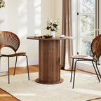 SoarFlash 31.5 Inch Round Dining Table for 2-3, Circle Farmhouse Kitchen Table with Storage Space, Wood Strip Base for Dining Room, Living Room, Lunch (Brown)