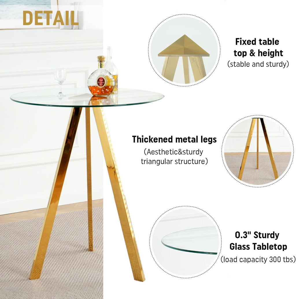 2 Pack Round Bar Table, 37.4" High Pub Table, 31" Small Cocktail Tables with Metal Base & Glass Top, for Small Spaces, Bistro Pub, Cafe(Gold)