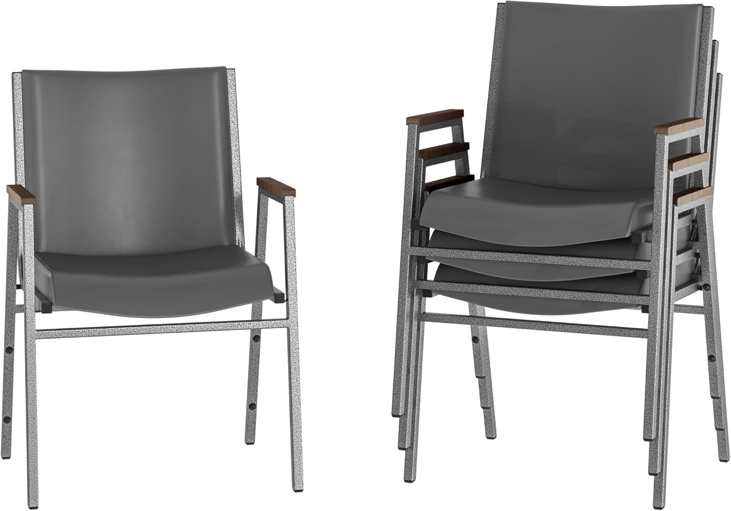 Flash Furniture Hercules Series Heavy Duty Gray Vinyl Stack Chair with Arms and Ganging Bracket, Set of 4