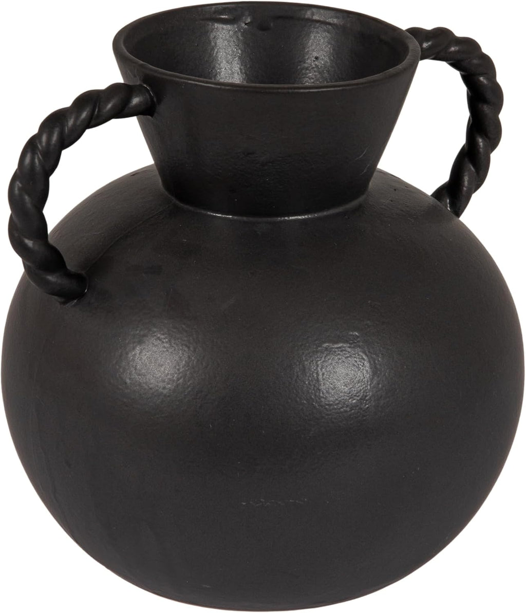 Bloomingville Stoneware Vase with Twisted Handles, Reactive Matte Black Glaze