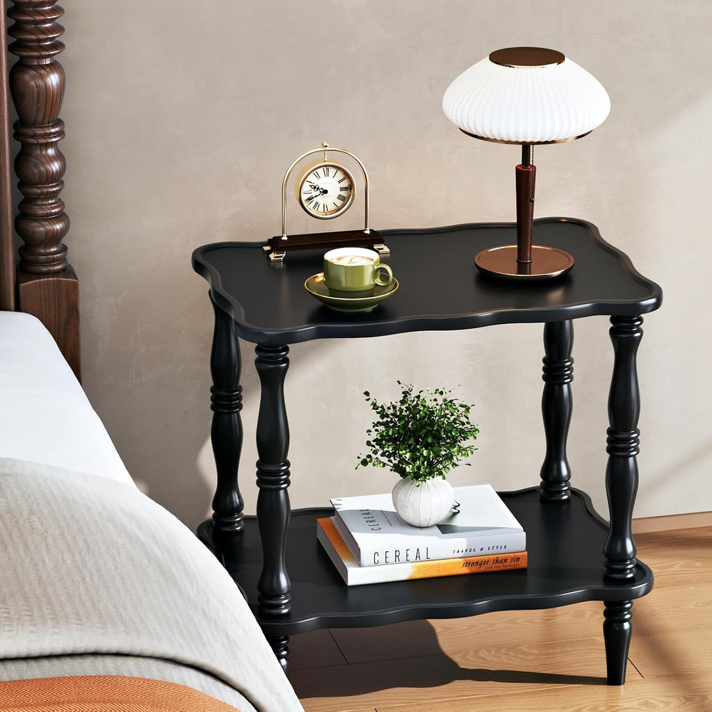 CozyDH Solid Wood End Side Table for Living Room - Small Wooden Nightstand for Bedroom, Black