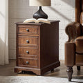 HULALA HOME Narrow End Table with Tray for Cups, Movable with Casters, Wood Traditional Bedside Table, Nightstand with Charging, Walnut