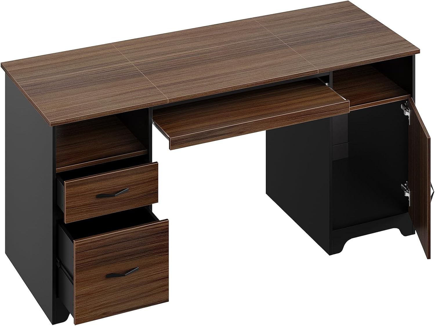 Bestier 59”Executive Desk with 2 Drawers,Computer Desk with Storage Cabinet,Industrial Wood Desk with File Drawer,Keyboard Tray & 2 Pedestals for Home Office & Studio,Cherry