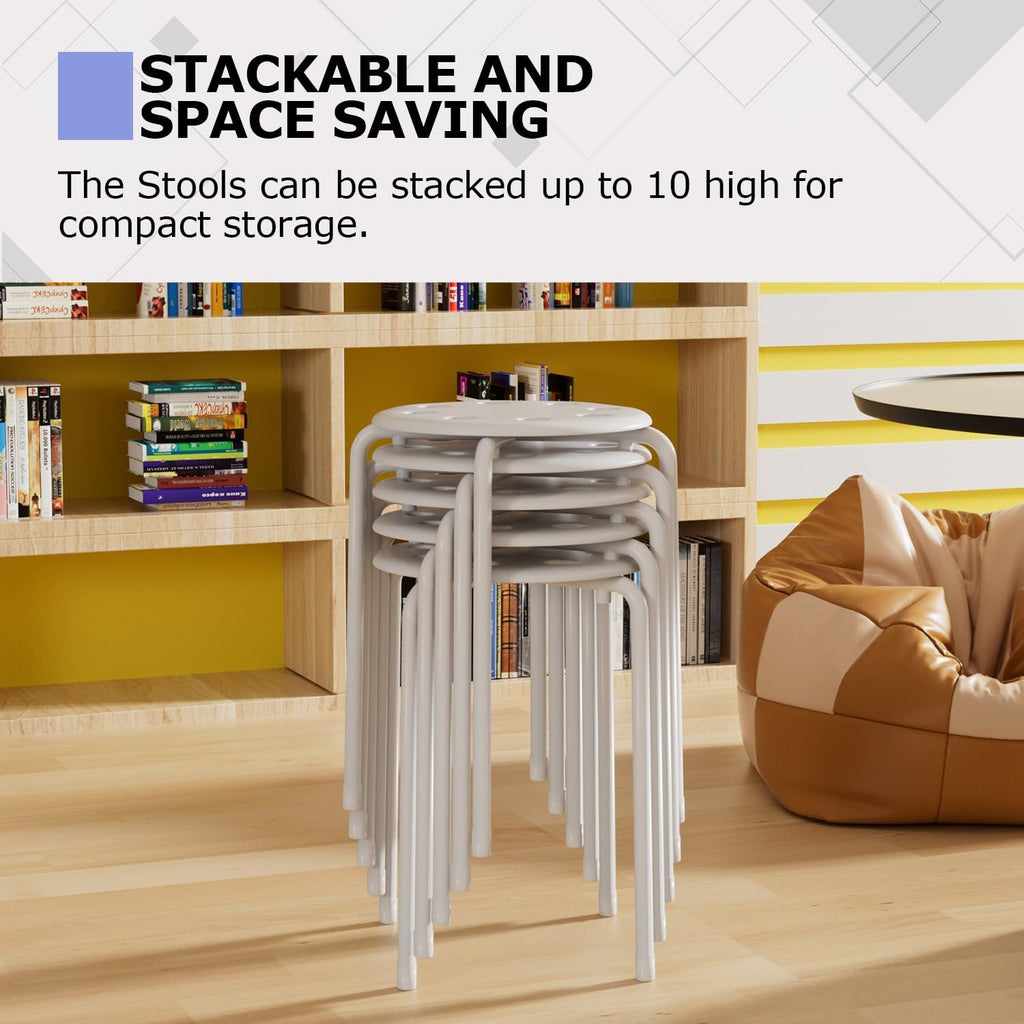 VECELO 6-Piece Stacking Stools, 17.7 Inch Standard Height, Portable Stackable Colorful Decoration Stools for School Classroom and Office Use, White