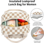 Lunch Bag Women Lunch Box for Women Adult Cute Insulated Lunch Bag Small Cooler Lunch Tote Bags for Work Picnic Travel (Beige-Brown Plaid)