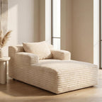 45" Mini Boneless Chaise Lounge Chair, Corduroy Upholstered Sofa Bed, Deep Seat Sleeper Couch, Small Comfy Cloud Couch for Living Room, Bedroom, Movie Room, Beige