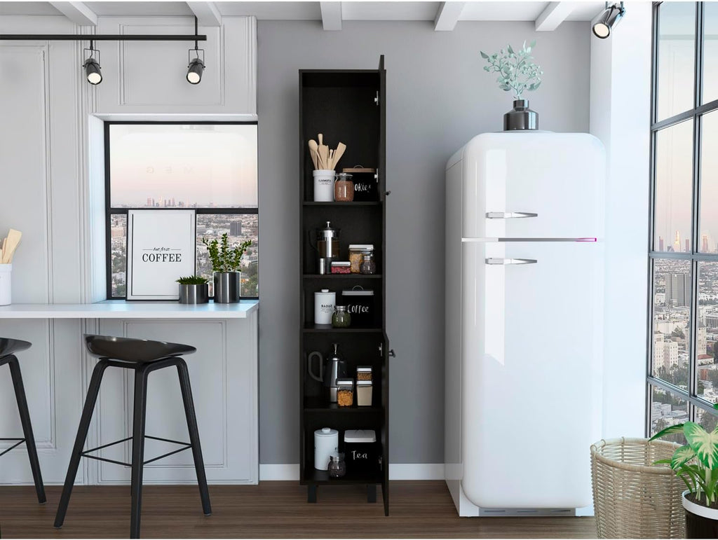 Thorndike 2-Shelf Rectangle Pantry Cabinet - Black Wengue - Organized Storage for Small Spaces