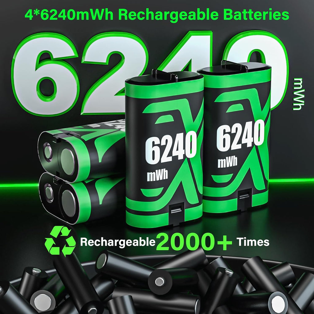 Rechargeable Xbox Controller Battery Pack for Xbox one/Xbox One S/Xbox X/Xbox Elite/Xbox Series X|S, 4x6240mWh Batteries Pack for Xbox Accessories Kits, Xbox 360 Console