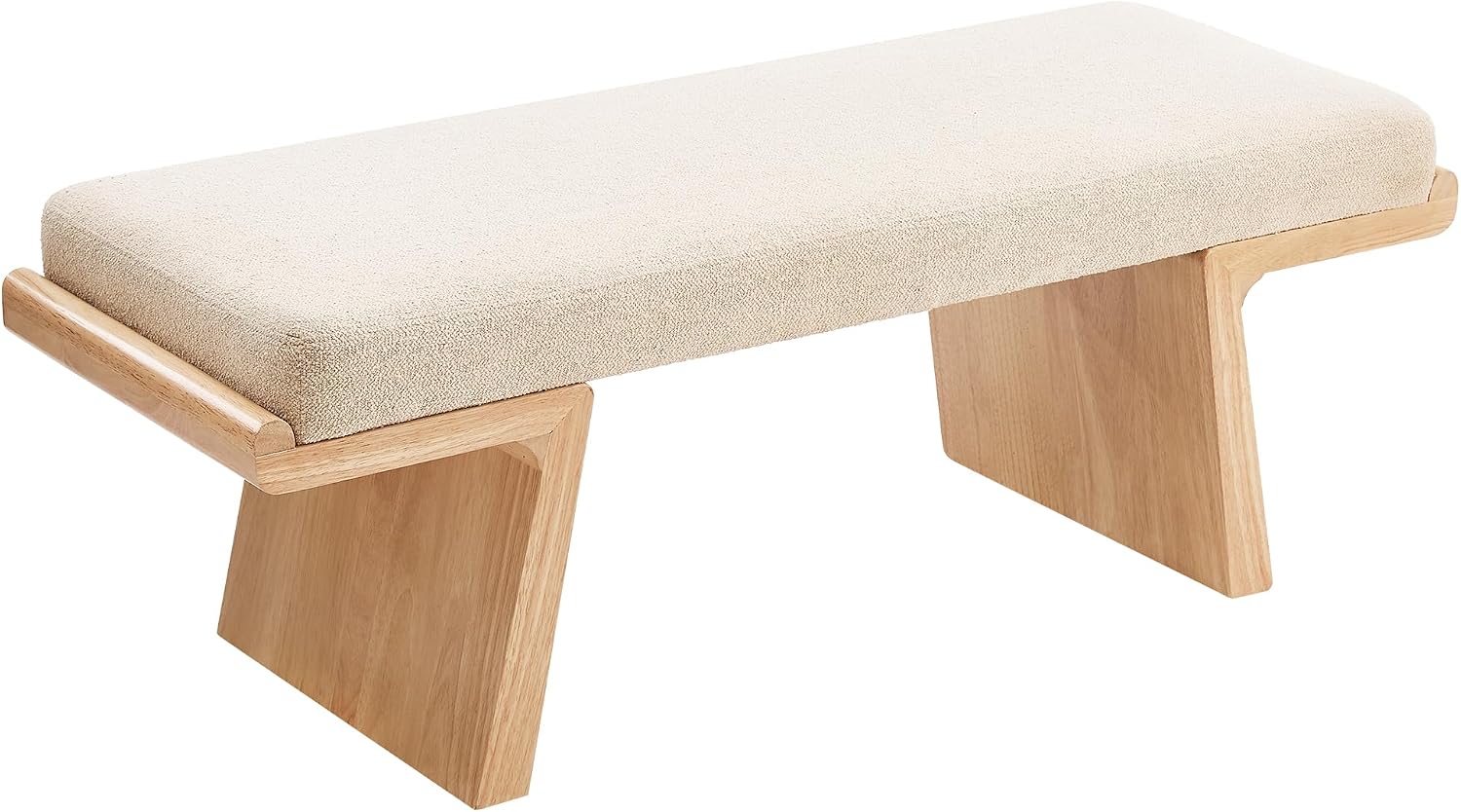 47.2" Natural Wood Bedroom Bench, Upholstered Entryway Bench, Modern End of Bed Ottoman with Soft Padded Seat & Solid Wood Frame for Dining Room and Living Room, Linen