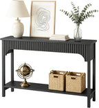 MAHANCRIS Fluted Console Table for Entryway, 43.2" Narrow Console Table with Storage, 2 Tier Industrial Sofa Table for Entryway, for Living Room, Behind Couch, Narrow Hallway, Entry, Black CTBK38001