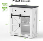 Real Relax Coffee Bar Cabinet, Farmhouse Sideboard Buffet Cabinets with Storage, Wine Glass Rack, Sliding Barn Door, Buffet Table for Kitchen, Dining Room, Entryway, White