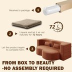 Convertible Folding Sofa Bed, 2-in-1 Full Size Floor Boneless Couch Bed, Loveseat sleeper Couch , Teddy Floor Sofa, Memory Foam Sleeper SofaBed, Small couches for small spaces, No Assembly, Orange