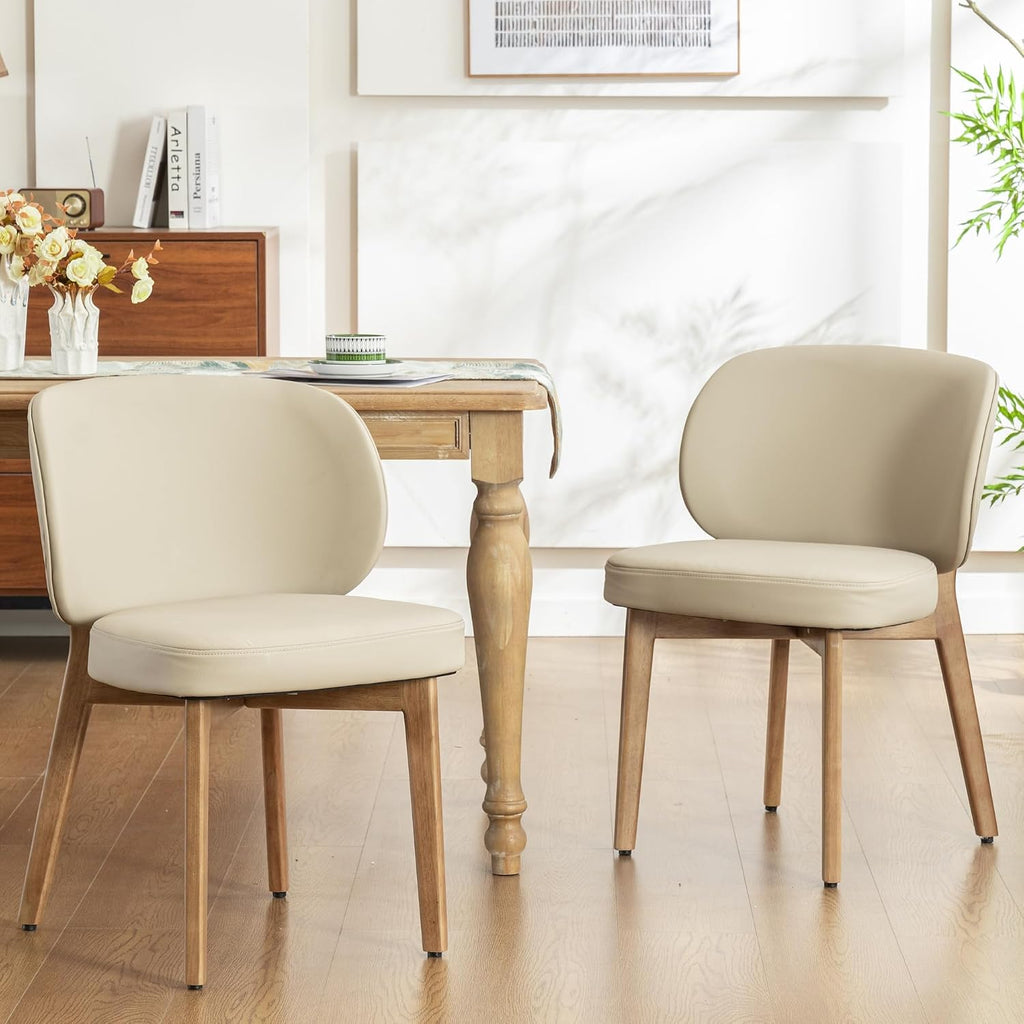 YOUNIKE Dining Chair with High Back Set of 8 Mid Century Modern Kitchen Chair Faux Leather Upholstered Armless Chair 20" Wide Padded Seat with Wooden Legs for Kitchen Dining Living Room Khaki
