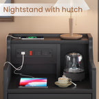 ADORNEVE Black Nightstand with Charging Station & Drawers | Night Stand for Bedroom,End Table with Hutch & 3 Storage Drawers