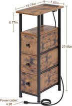 LOAKEKEL Narrow End Tables Living Room Set of 2 with Charging Station