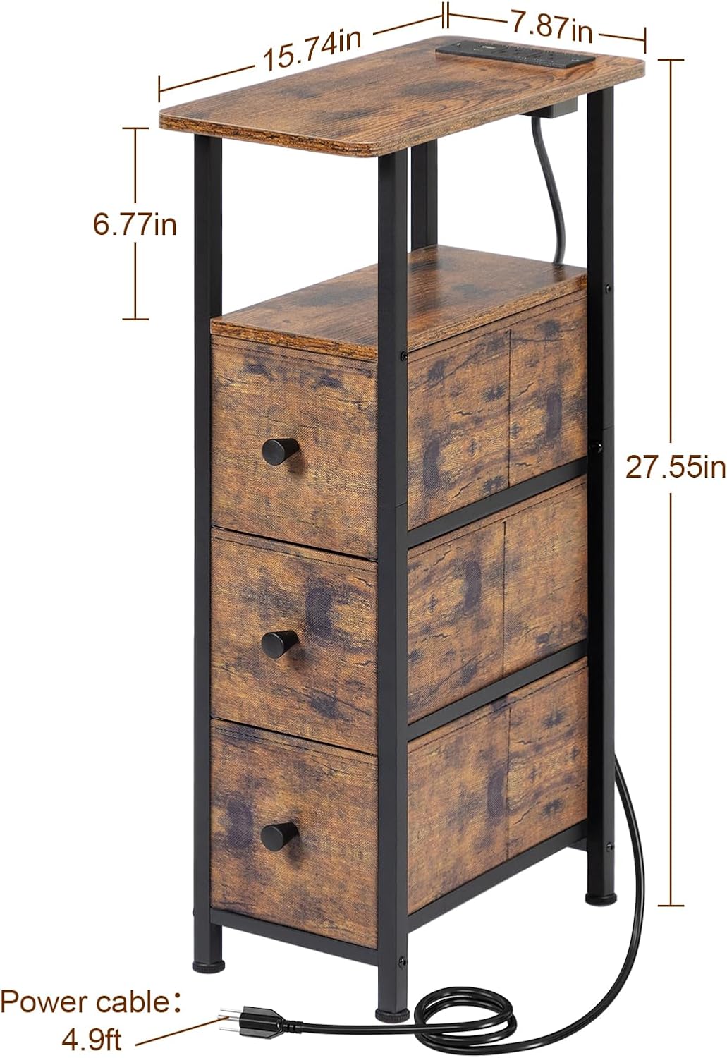 LOAKEKEL Narrow End Tables Living Room Set of 2 with Charging Station