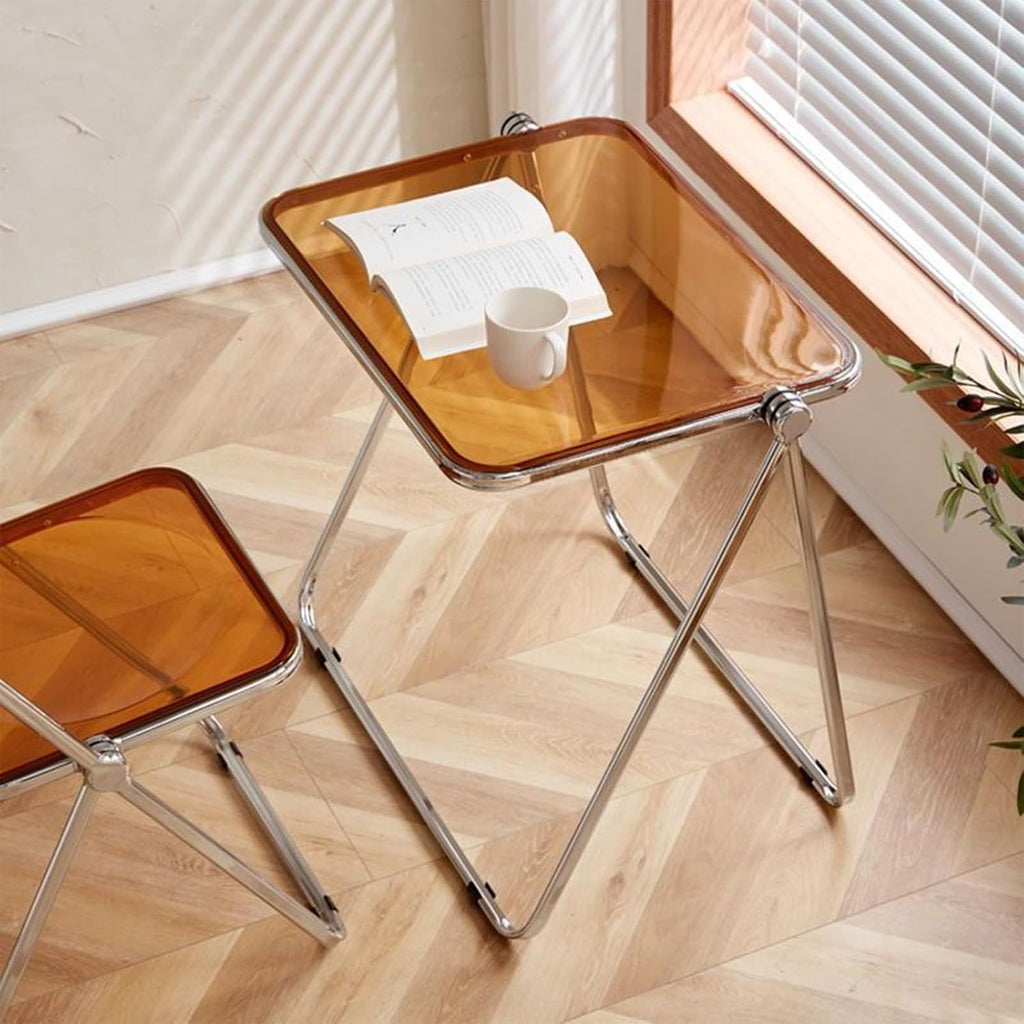 Black Acrylic Folding Tray Table, Sleek Small Foldable Writing Desk for Home Office, Space Saving Laptop Table for Small Spaces, Clear Side Table for Living Room, Portable TV Tray for Couch