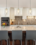 Brushed Nickel Pendant Lights Kitchen Island 3 Pack, Glass Kitchen Pendant Lighting Over Island with Rod, Modern Mini Hanging Light for Kitchen Sink Dining Room, CH9176BN-3PK