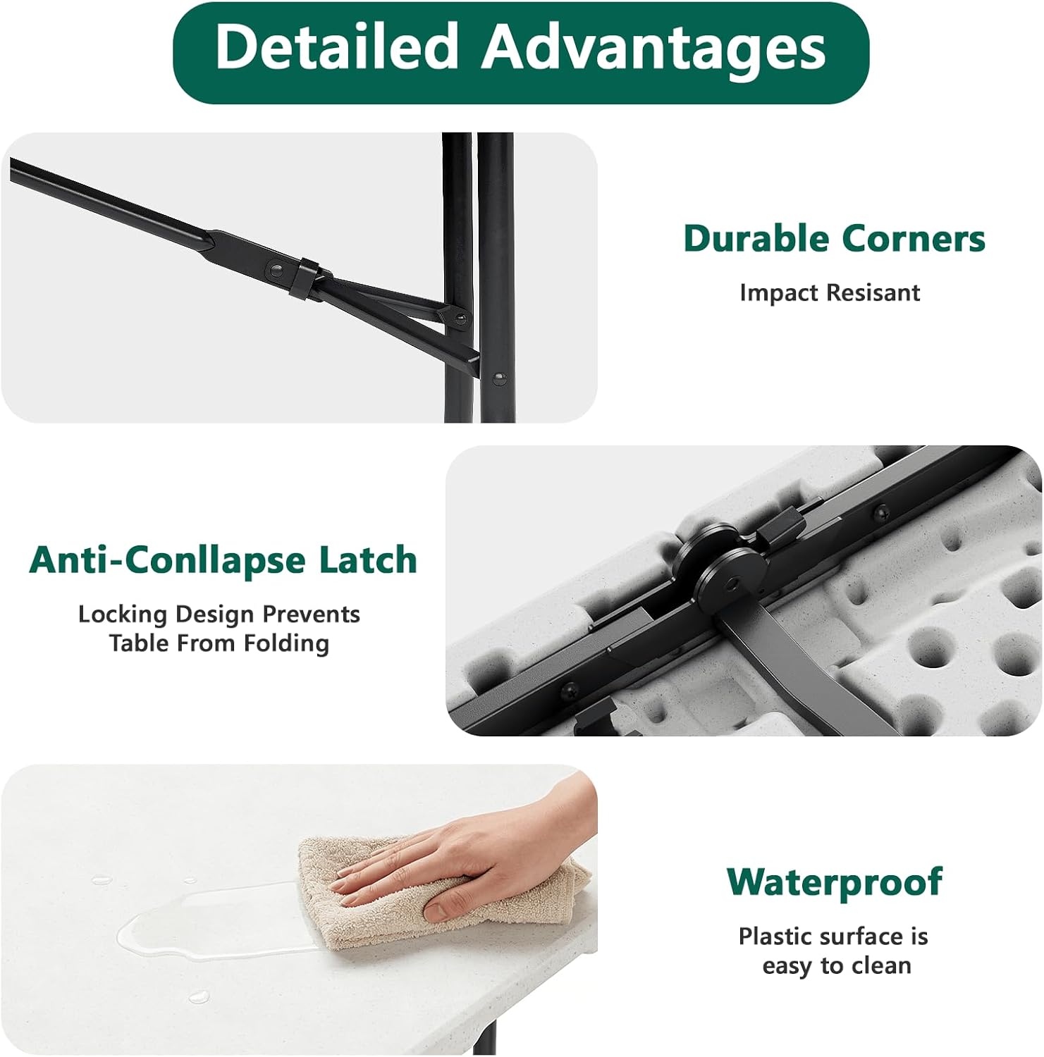 6FT Folding Table 4 Pack, Heavy Duty Plastic Table with Handel, 400lbs Portable Table, Reinforced Steel Legs, Fold-in-Half Table Ideal for Parties, Picnics, Weddings, Camping White